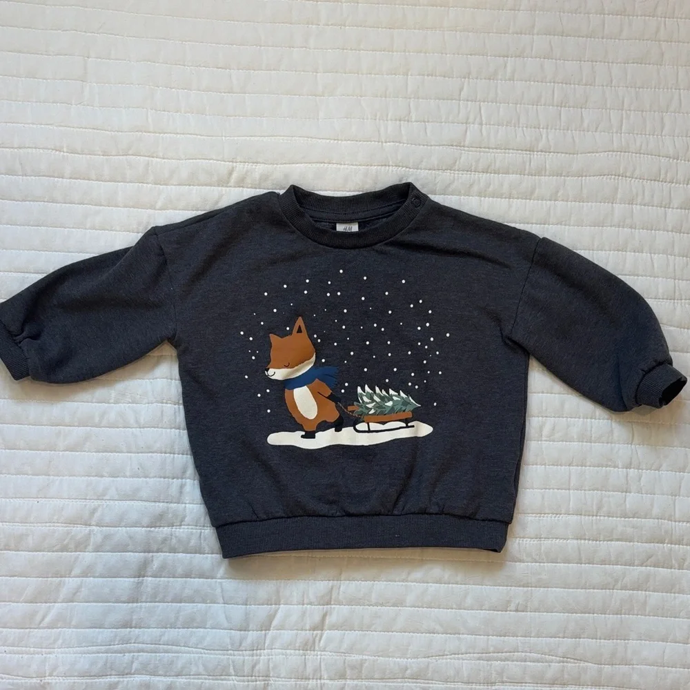 H&M Printed Sweatshirt Dark Grey Fox 2T